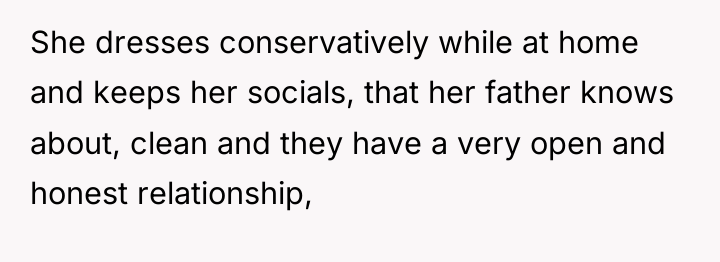 She dresses conservatively while at home and keeps her socials,...