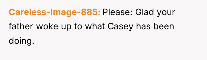 Careless-Image-885 Please: Glad your father woke up to what Casey...