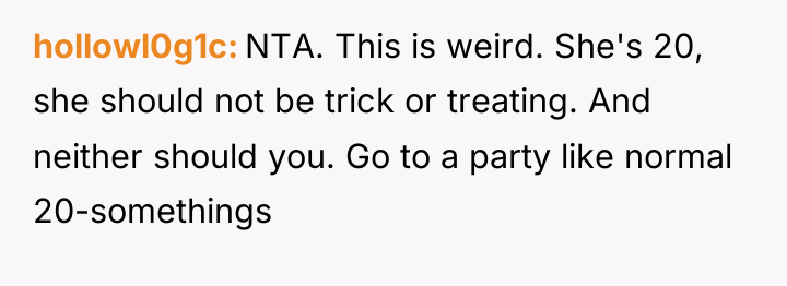 hollowl0g1c NTA. This is weird. She's 20, she should not...