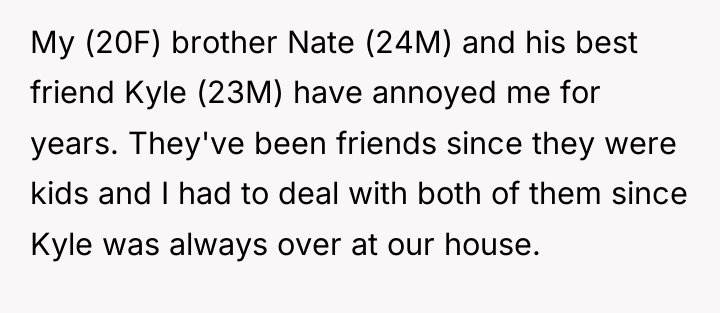My (20F) brother Nate (24M) and his best friend Kyle...