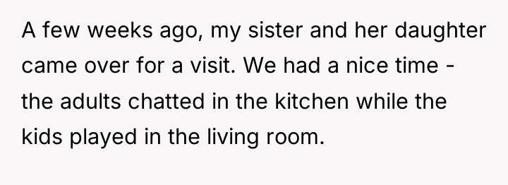 A few weeks ago, my sister and her daughter came...