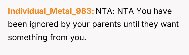 Individual_Metal_983 NTA: NTA You have been ignored by your parents...