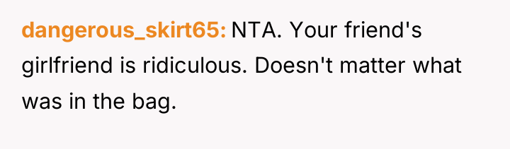 dangerous_skirt65 NTA. Your friend's girlfriend is ridiculous. Doesn't matter what...