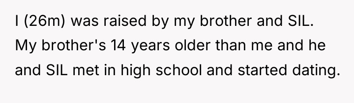 I (26m) was raised by my brother and SIL. My...
