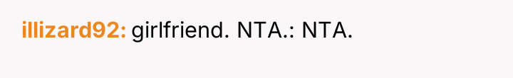 illizard92 girlfriend. NTA.: NTA.