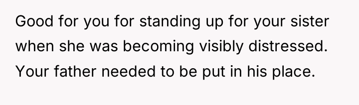 Good for you for standing up for your sister when...