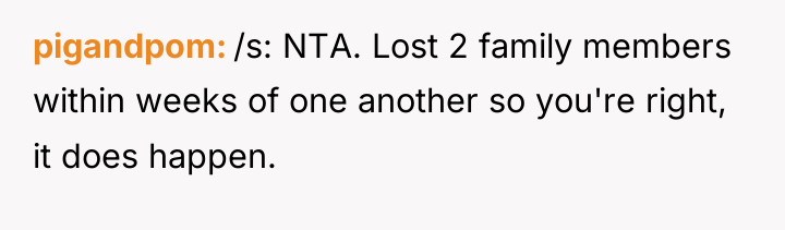 pigandpom /s: NTA. Lost 2 family members within weeks of...