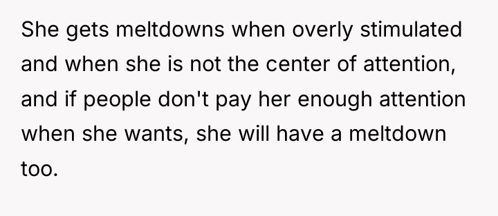 She gets meltdowns when overly stimulated and when she is...