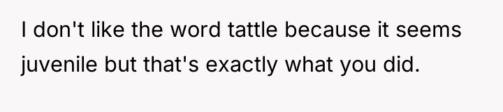 I don't like the word tattle because it seems juvenile...