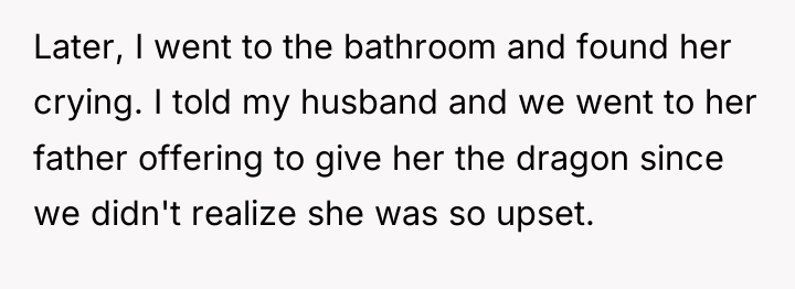 Later, I went to the bathroom and found her crying....