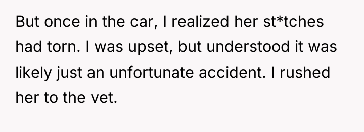 But once in the car, I realized her st*tches had...