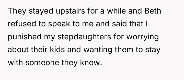 They stayed upstairs for a while and Beth refused to...
