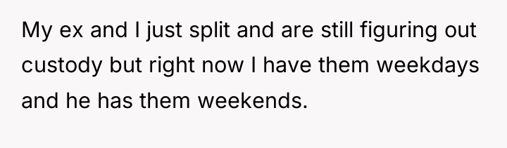 My ex and I just split and are still figuring...
