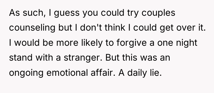As such, I guess you could try couples counseling but...