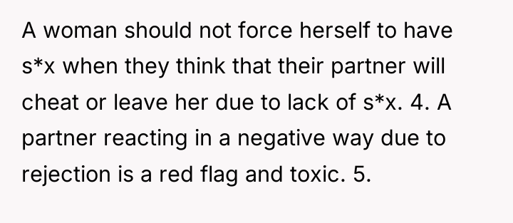 A woman should not force herself to have s*x when...
