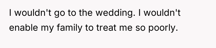 I wouldn't go to the wedding. I wouldn't enable my...