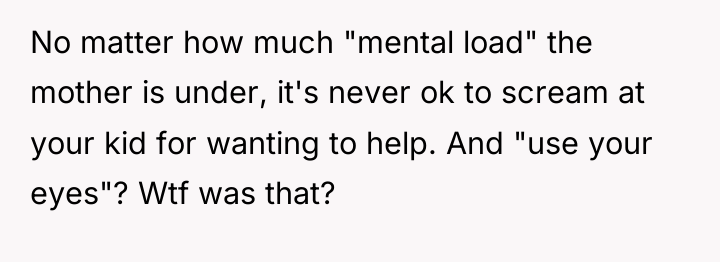No matter how much "mental load" the mother is under,...