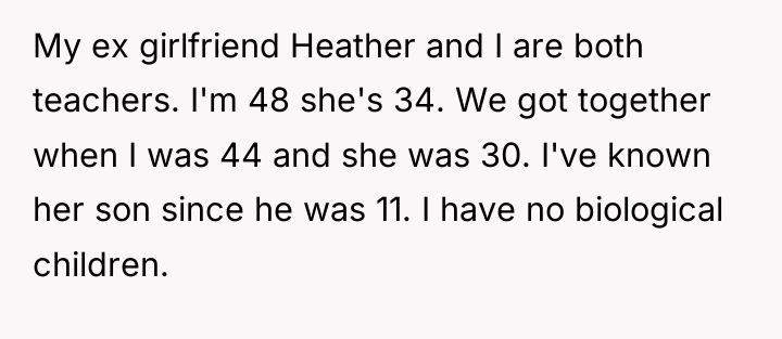 My ex girlfriend Heather and I are both teachers. I'm...