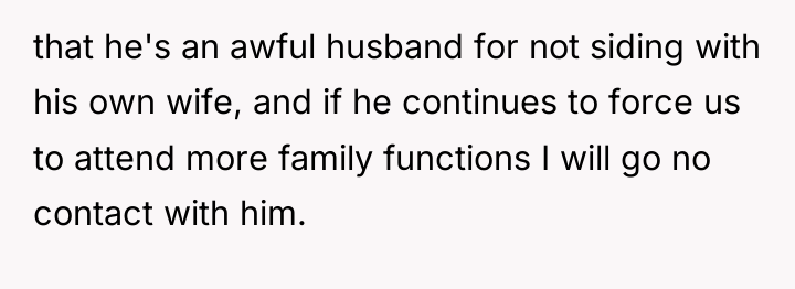that he's an awful husband for not siding with his...