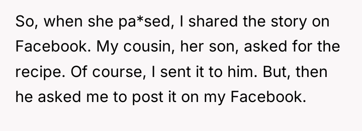 So, when she pa*sed, I shared the story on Facebook....