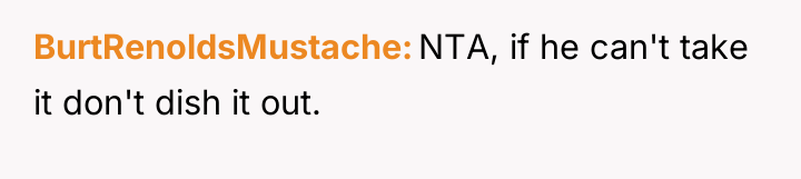 BurtRenoldsMustache NTA, if he can't take it don't dish it...