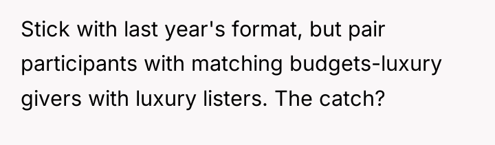 Stick with last year's format, but pair participants with matching...