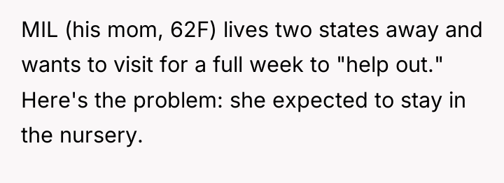 MIL (his mom, 62F) lives two states away and wants...
