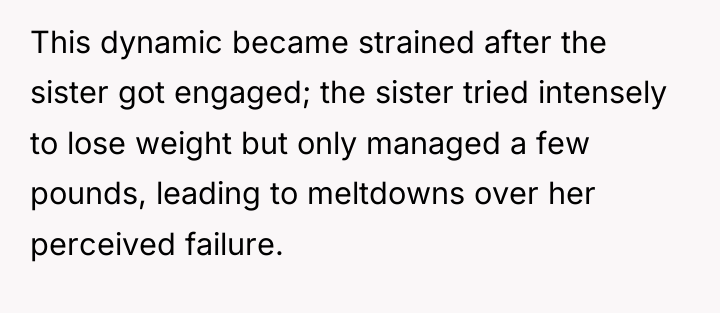 This dynamic became strained after the sister got engaged; the...