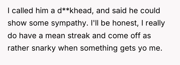 I called him a d**khead, and said he could show...