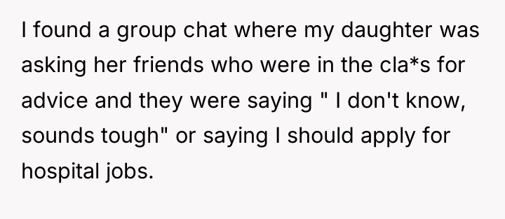 I found a group chat where my daughter was asking...