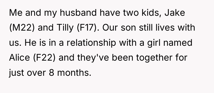 Me and my husband have two kids, Jake (M22) and...