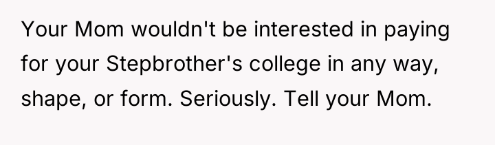 Your Mom wouldn't be interested in paying for your Stepbrother's...