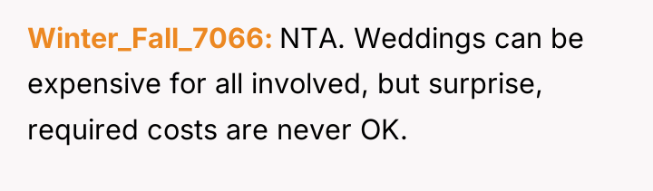 Winter_Fall_7066 NTA. Weddings can be expensive for all involved, but...