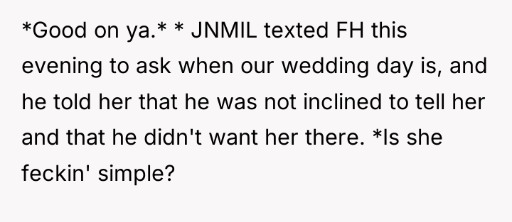 *Good on ya.* * JNMIL texted FH this evening to...