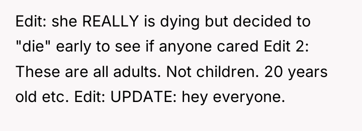 Edit: she REALLY is dying but decided to "die" early...