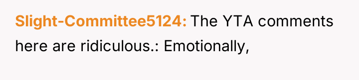 Slight-Committee5124 The YTA comments here are ridiculous.: Emotionally,