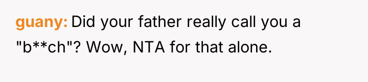 guany Did your father really call you a "b**ch"? Wow,...