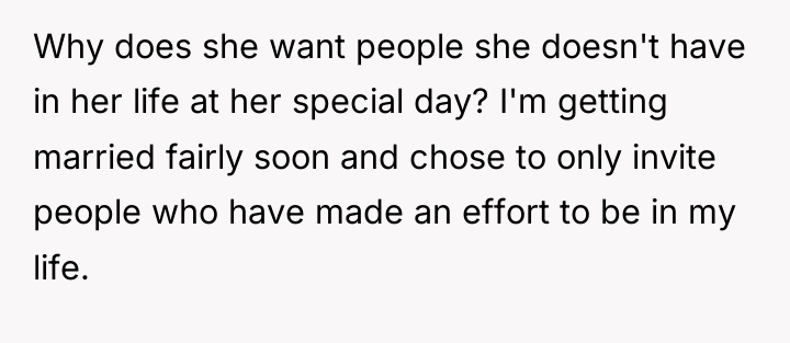 Why does she want people she doesn't have in her...