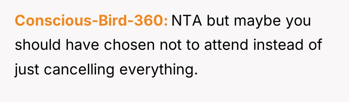 Conscious-Bird-360 NTA but maybe you should have chosen not to...