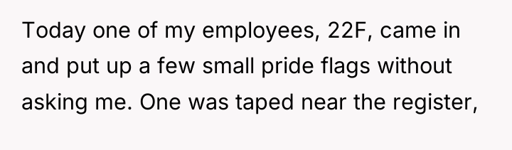Today one of my employees, 22F, came in and put...