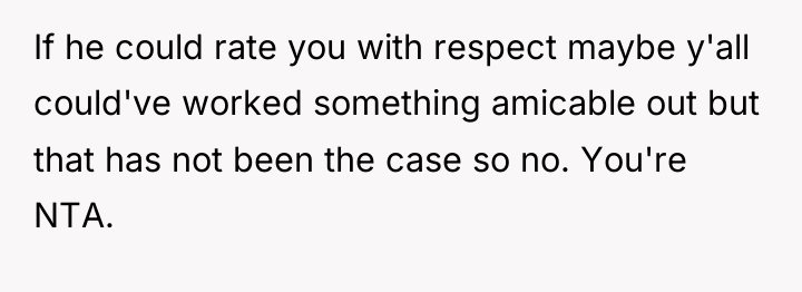 If he could rate you with respect maybe y'all could've...