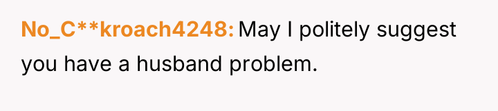 No_C**kroach4248 May I politely suggest you have a husband problem.