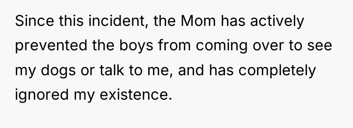 Since this incident, the Mom has actively prevented the boys...
