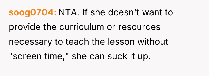 soog0704 NTA. If she doesn't want to provide the curriculum...