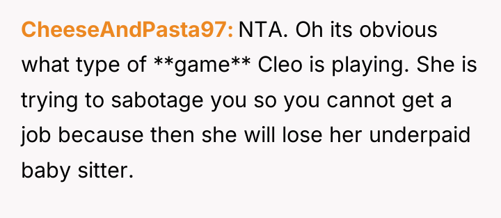 CheeseAndPasta97 NTA. Oh its obvious what type of **game** Cleo...