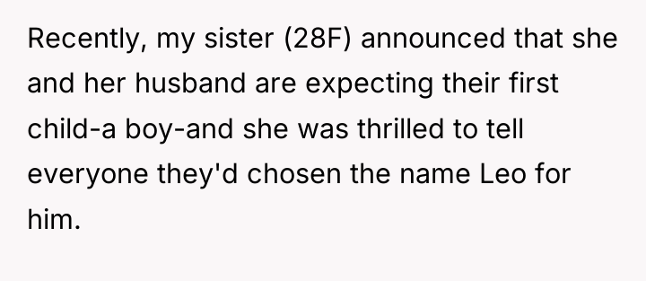 Recently, my sister (28F) announced that she and her husband...