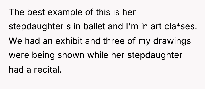 The best example of this is her stepdaughter's in ballet...