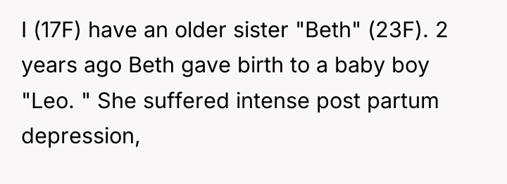 I (17F) have an older sister "Beth" (23F). 2 years...