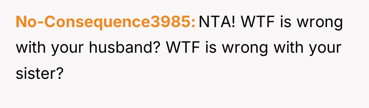 No-Consequence3985 NTA! WTF is wrong with your husband? WTF is...