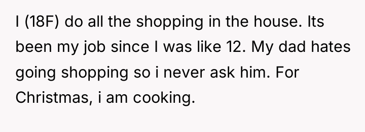 I (18F) do all the shopping in the house. Its...